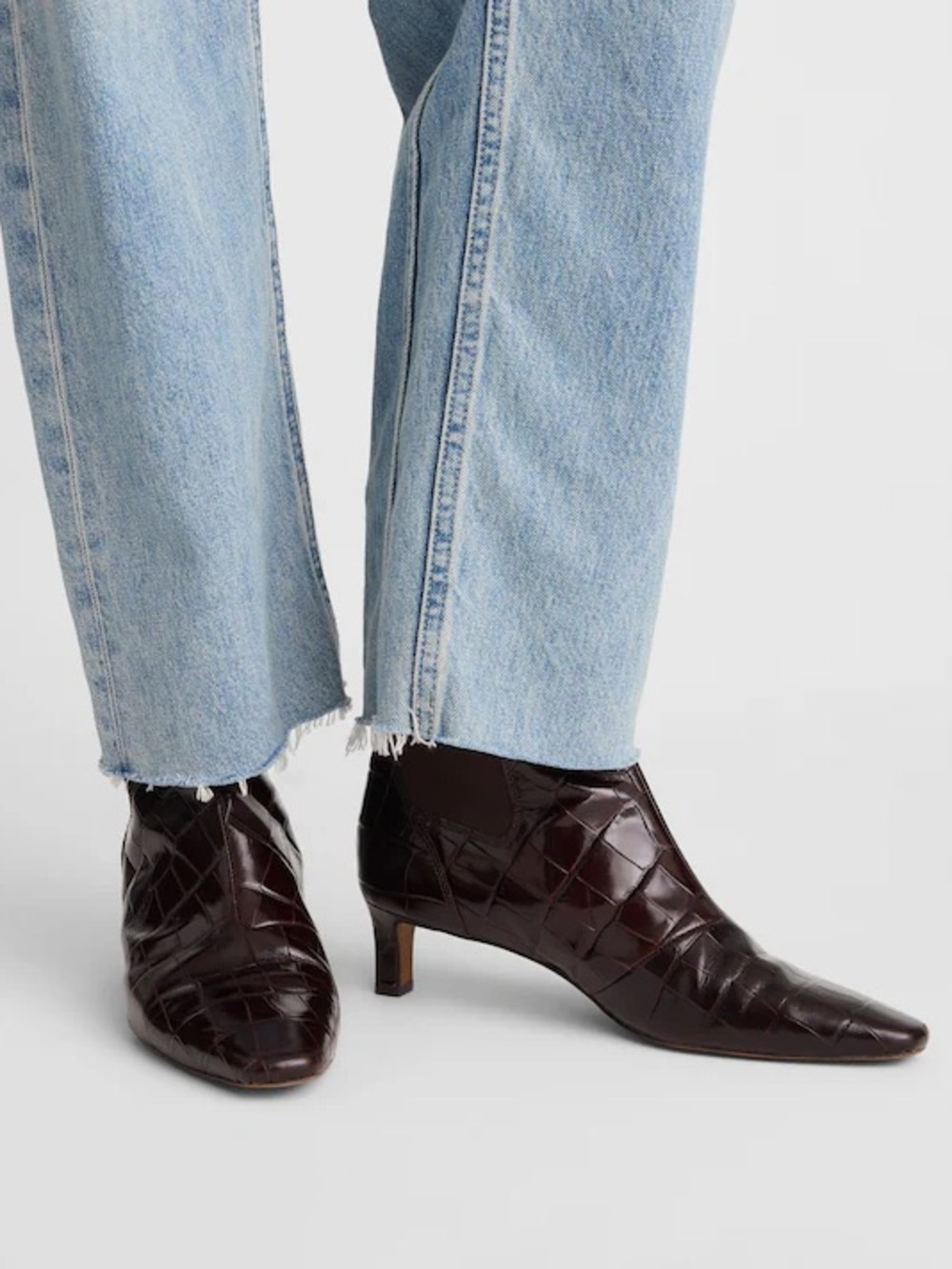 Madewell Dimes Chelsea Boots Coffee Bean Croc Embossed Leather Ankle Boots 7 - Picture 4 of 12
